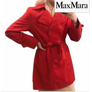 Vintage Max Mara Chic Regencycore Belted Red Trench Coat size 2XL fit like XL